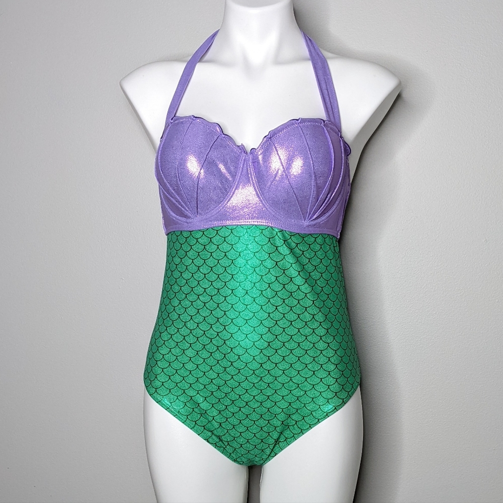 Disney Ariel purple green mermaid one piece swimsuit L